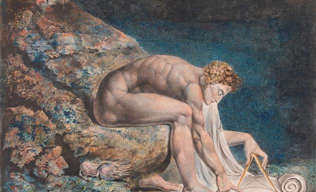 William Blake, Newton, c. 1795–1805, colour print, ink and watercolour on paper, 46 x 60 cm. Courtesy: Tate
